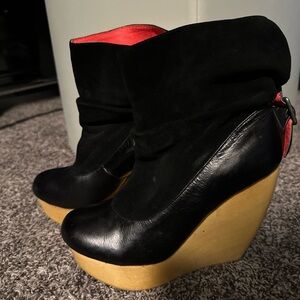 Matiko Black and Red Wedge Boots